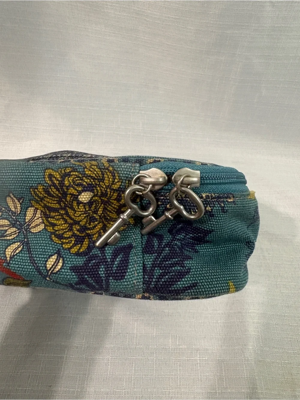 Fossil Teal Floral Zip Cosmetic Case
